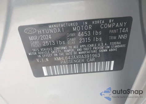 2024 Hyundai Sonata Sel z USA, uszkodzony, nr VIN KMHL64JAXRA391963